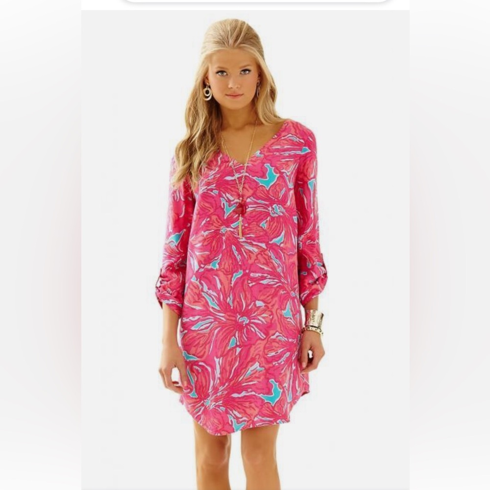 Lilly Pulitzer Arielle Tunic Dress in Sea Blue Flirty Sea Print Pink Size Small